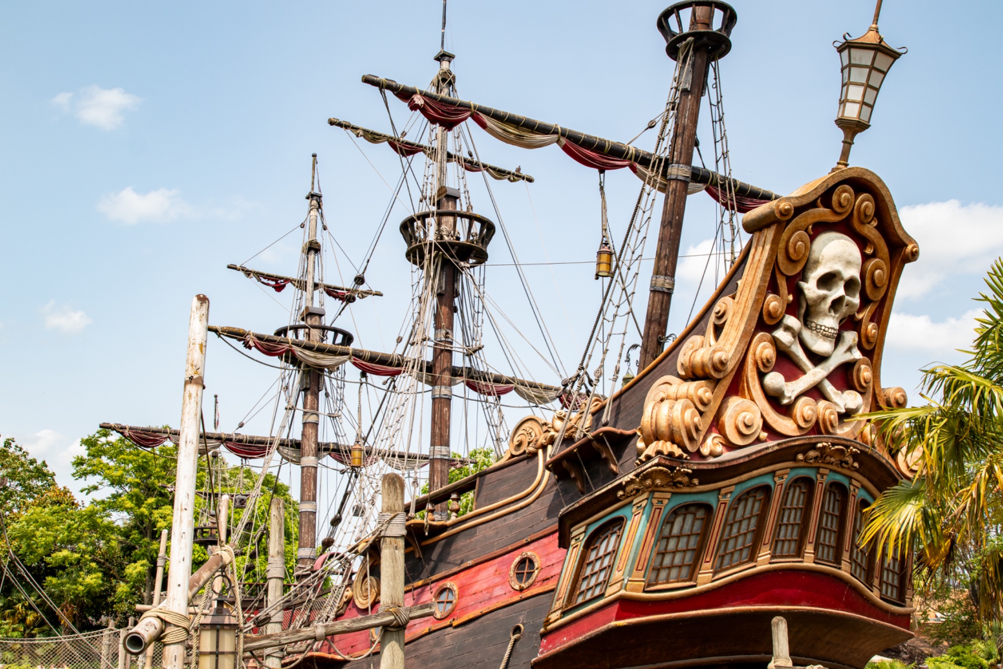 Pirate Ship Stern with Masts and Rigging at Disneyland Paris.
