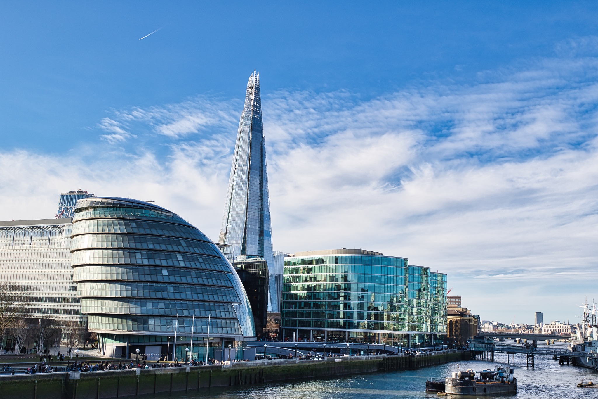 London Cityscape: The Shard, City Hall, and Adjacent Buildings