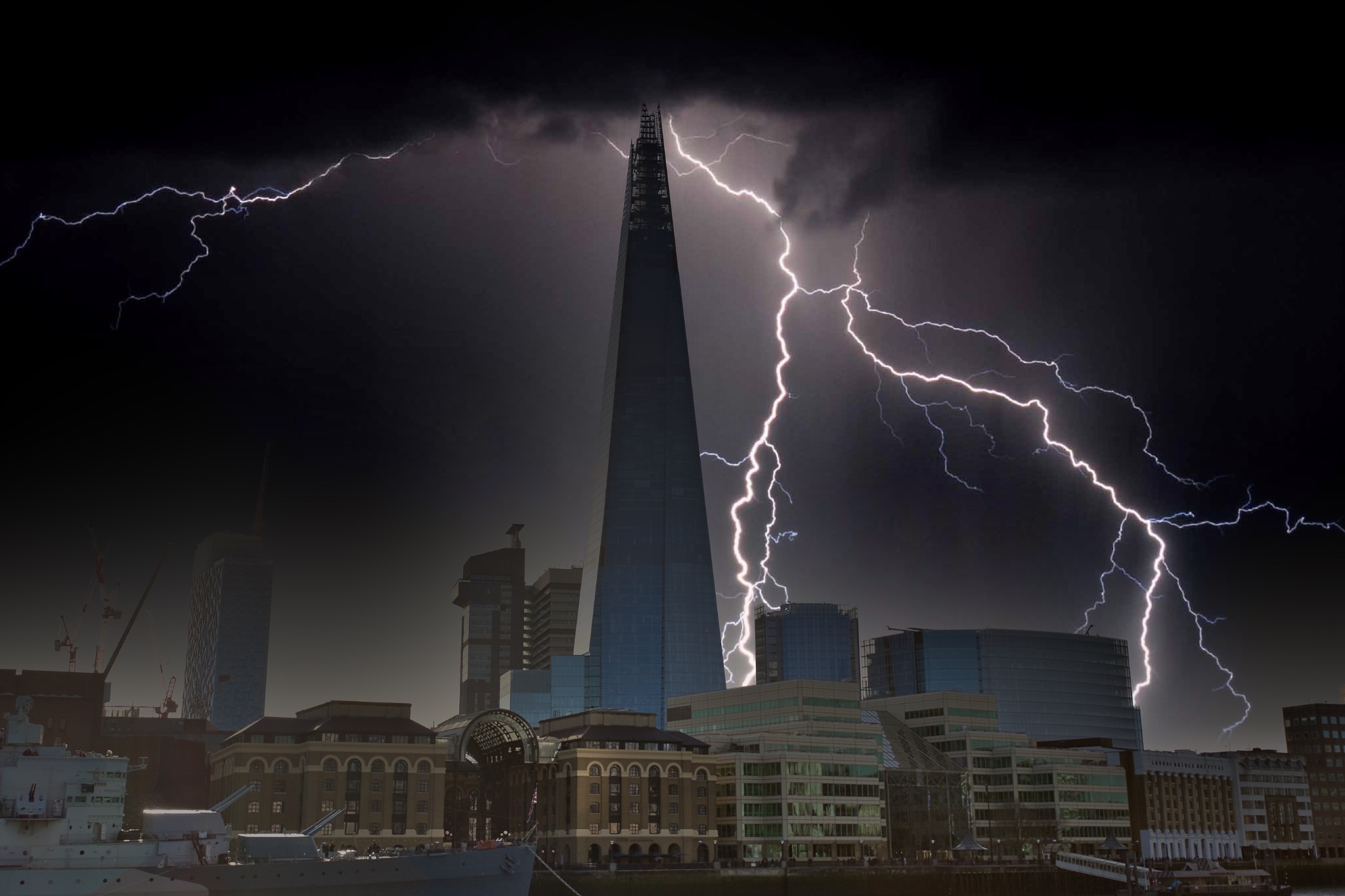 Lightning Strikes over the Shard and London Cityscape