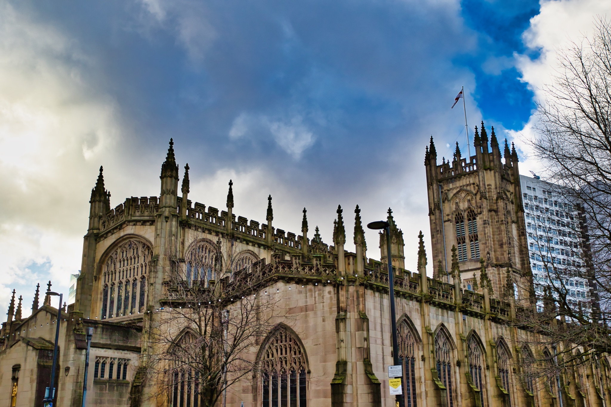 Manchester Cathedral Exterior View in Manchester, UK.