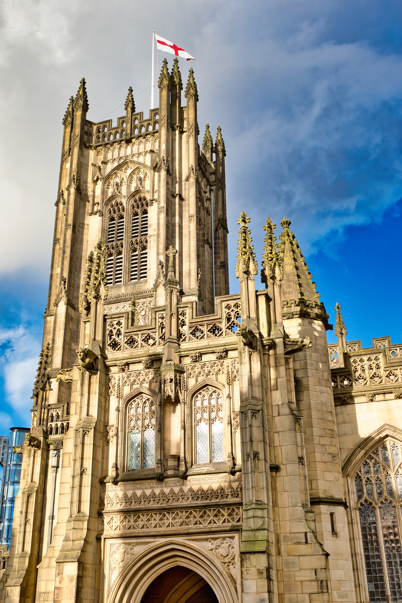Manchester Cathedral West Facade and Tower Detail