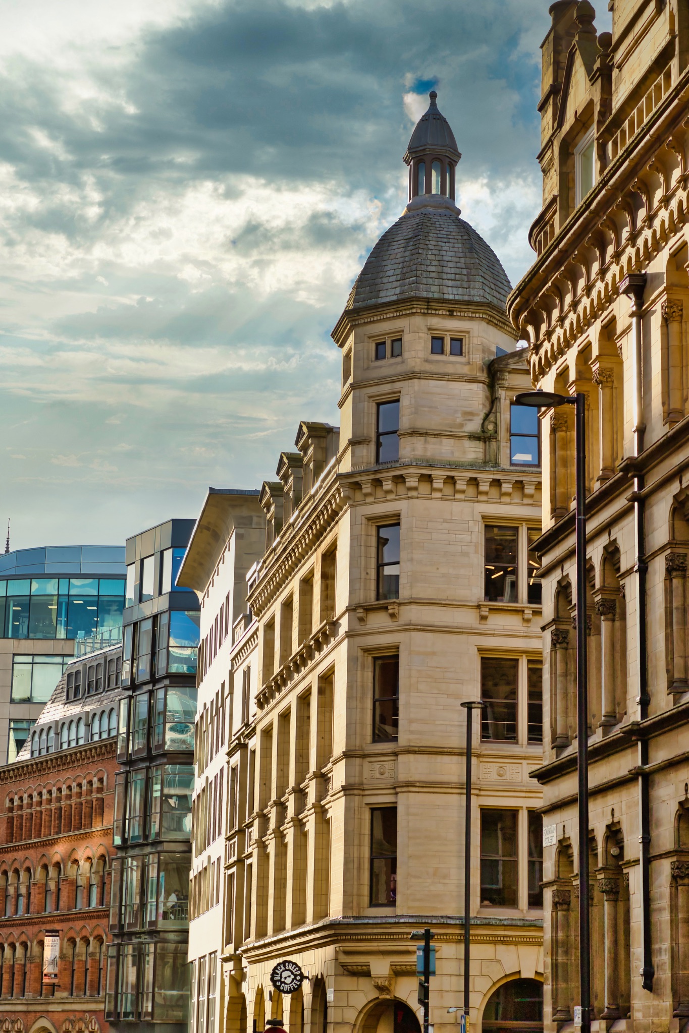 Manchester City Streetscape with Cupola Building
