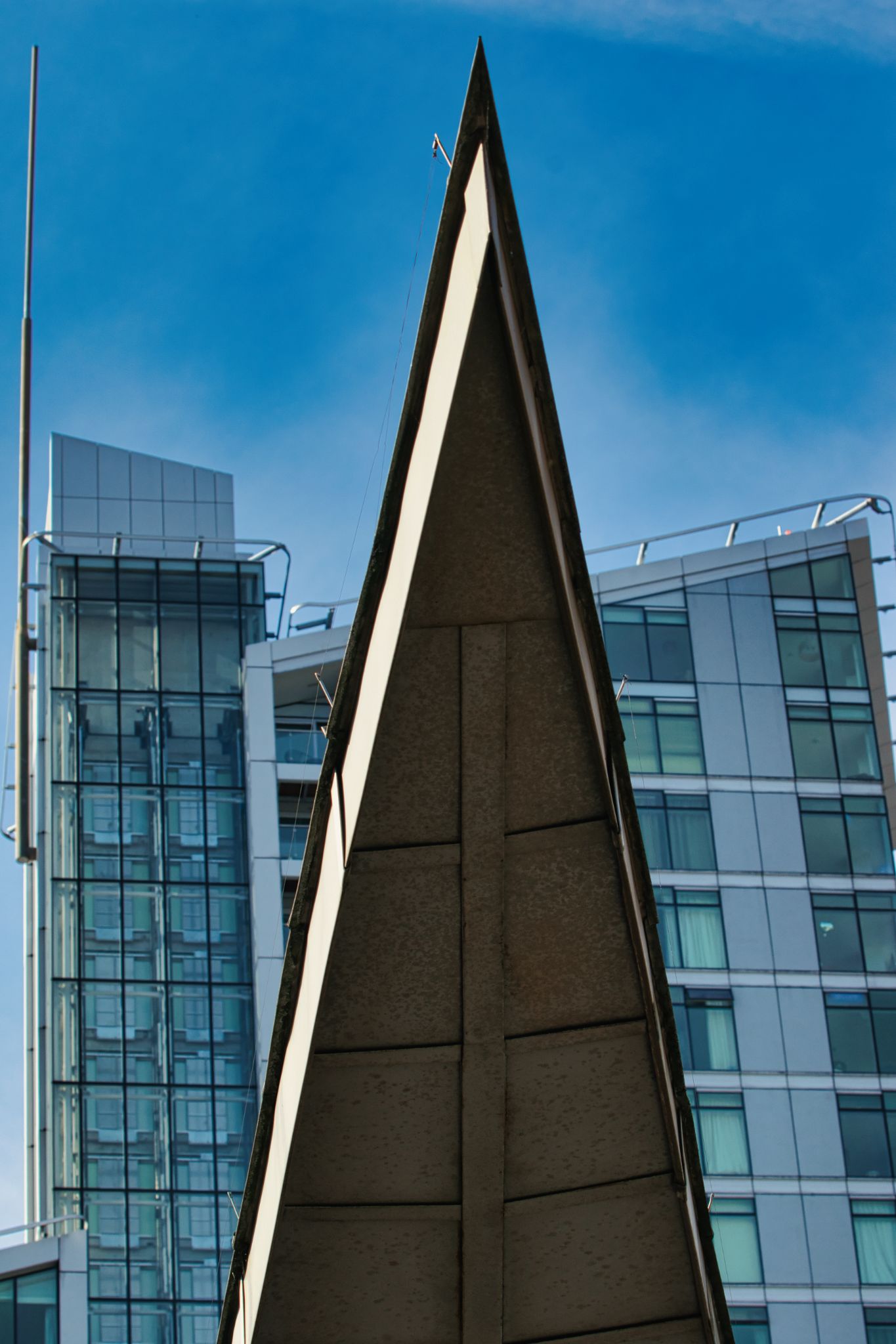Triangular Structure with Modern Buildings in Manchester, UK.