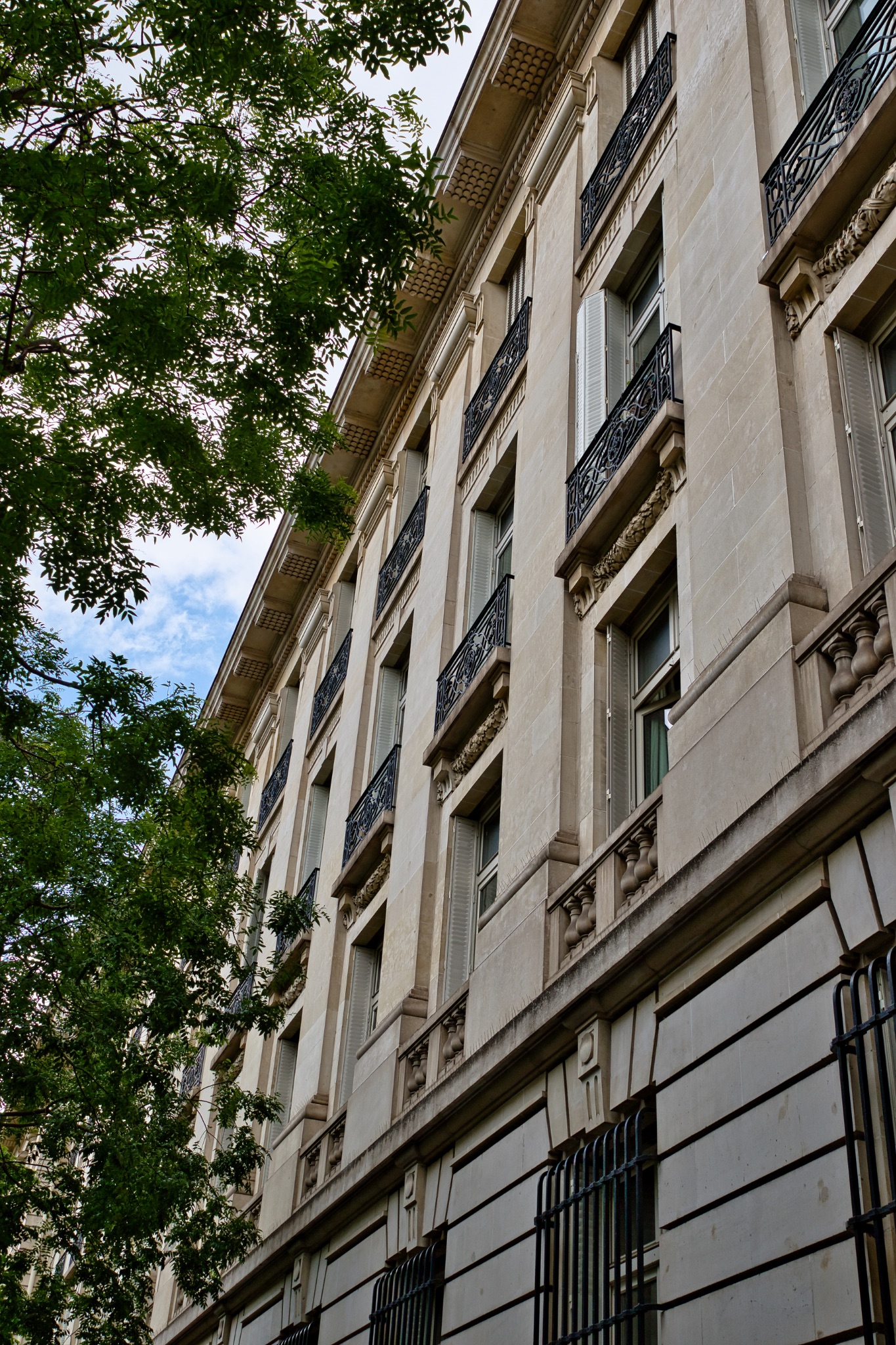 Building Facade with Balconies and Tree