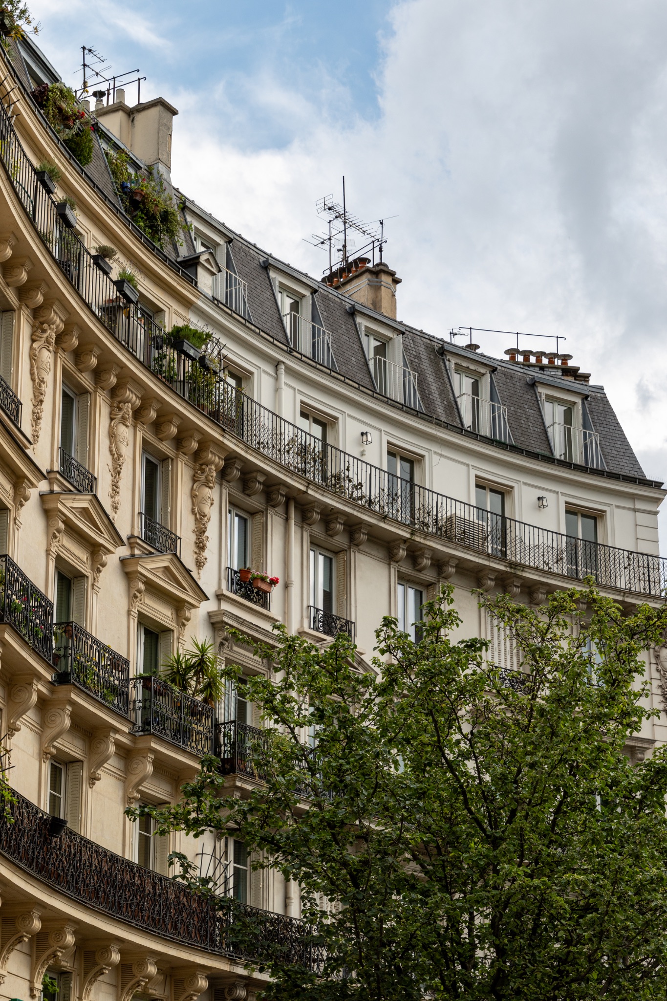 Exterior of Apartment Buildings with Balconies in Paris